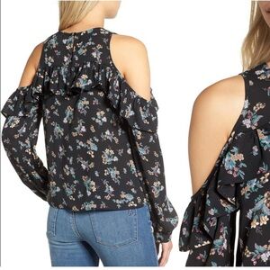 BP Black Floral cold shoulder ruffle Blouse